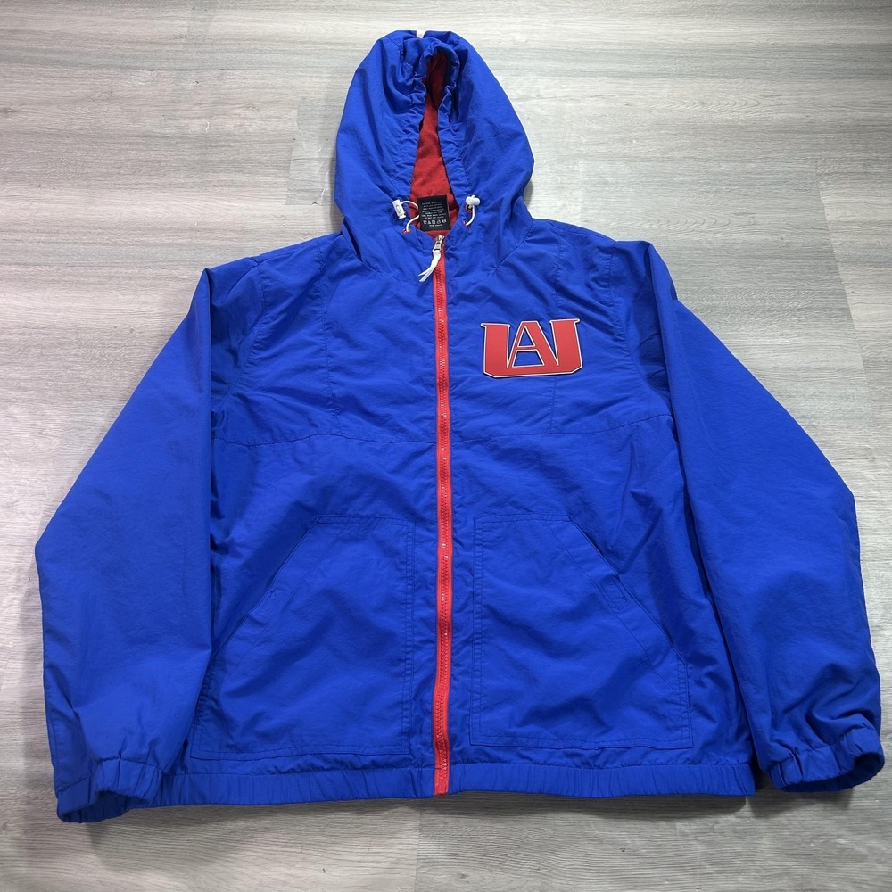 My Hero Academia Jacket Mens Medium Blue UA High Hooded Windbreaker Zip Anime